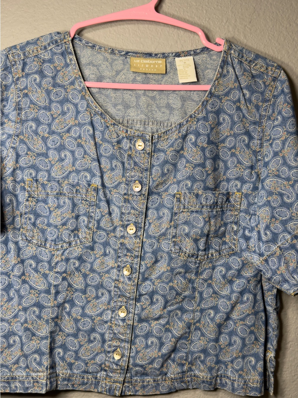 Liz Claiborne Light Blue Paisley Button-Front Blouse